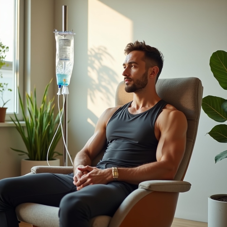 Athlete receiving IV therapy for sports recovery