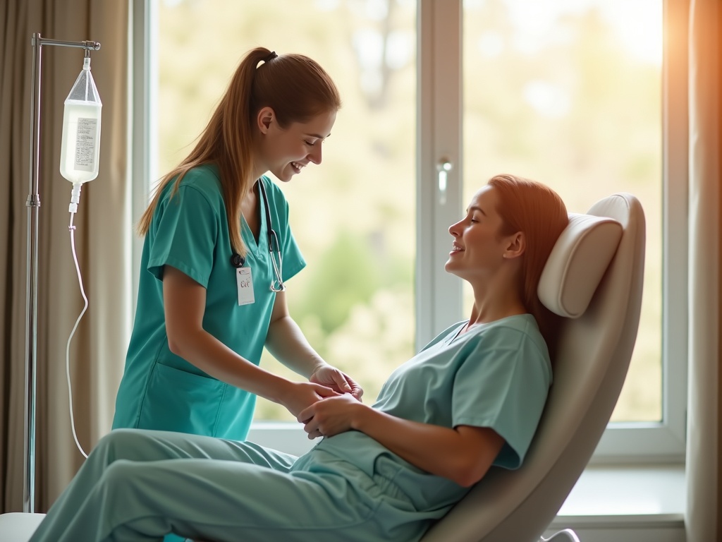 Patient relaxing while receiving IV hydration therapy